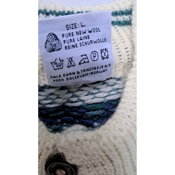 Vintage Dale of Norway Wool Sweater Nordic Snowflake Knit Pullover Cream Blue - Picture 5 of 10